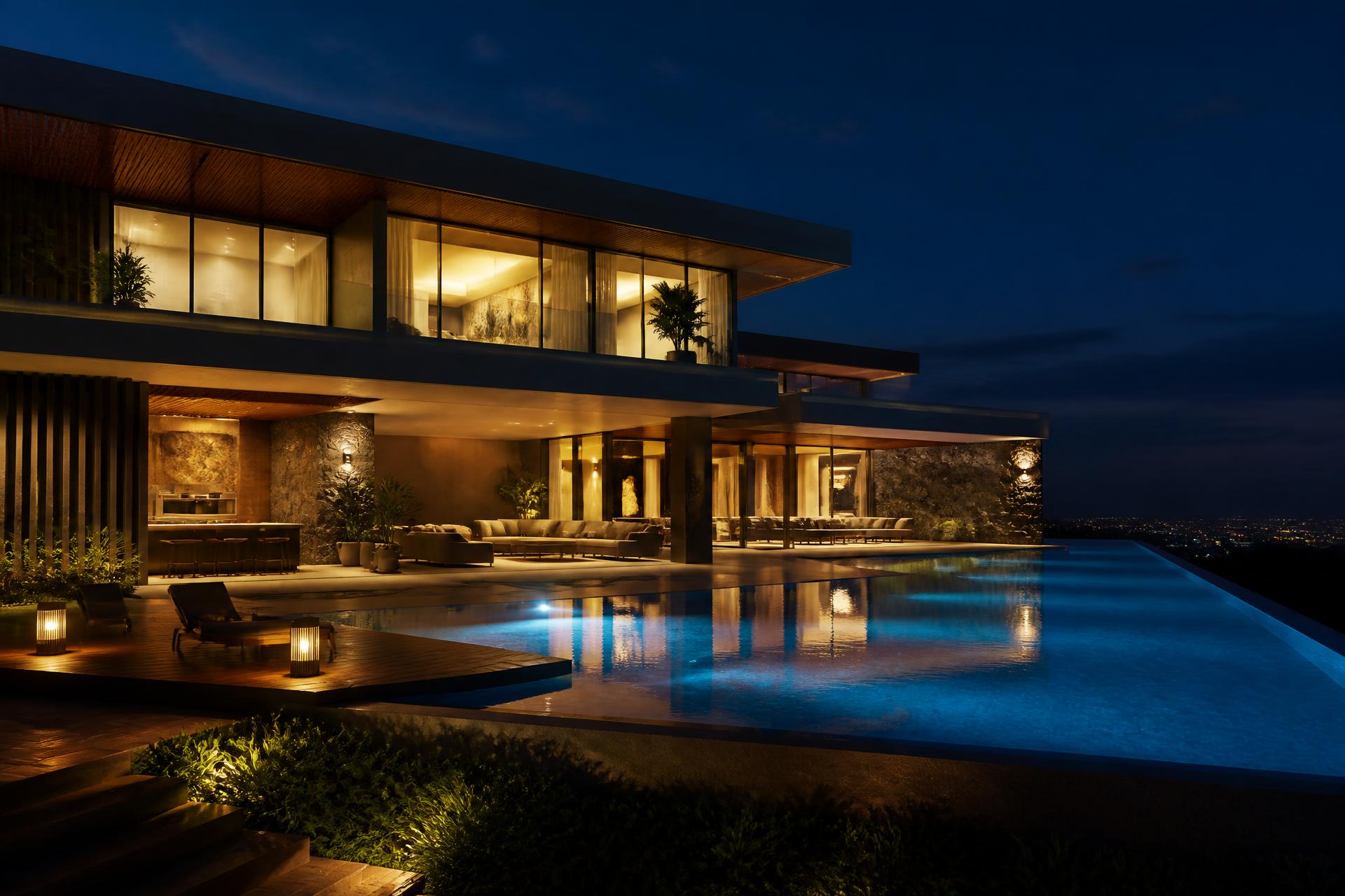 Casa de alto padrão com automação residencial à noite